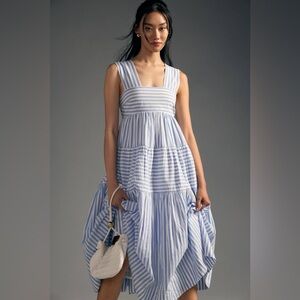 The Helena Square-Neck Babydoll Dress Anthropologie striped